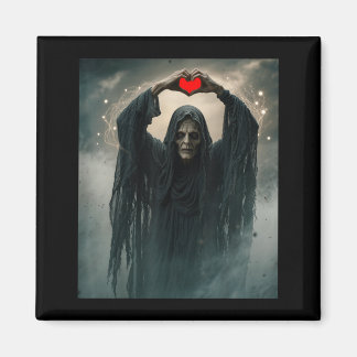 Ghost red heart hands scary face halloween magnet