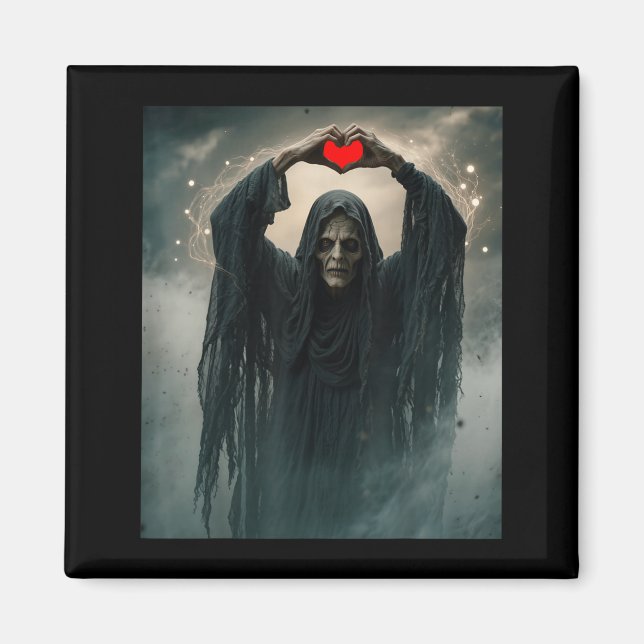 Ghost red heart hands scary face halloween magnet (Front)