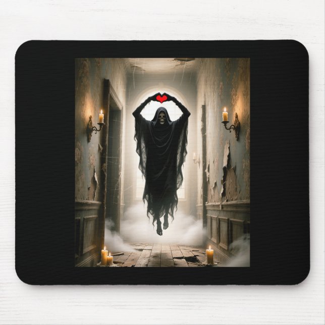 Ghost red heart hands scary face halloween mouse pad (Front)