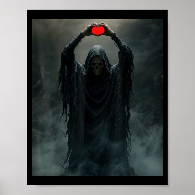 Ghost red heart hands scary face halloween poster (Front)