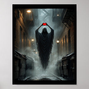 Ghost red heart hands scary face halloween poster
