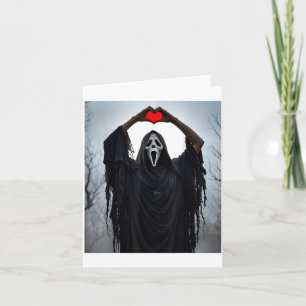 Ghost Red Heart Hands Y Face Halloween Valentines  Card