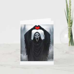 Ghost Red Heart Hands Y Face Halloween Valentines  Card