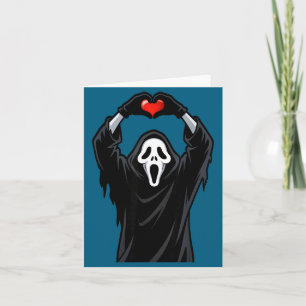 Ghost Red Heart Hands Y Face Halloween Valentines Card