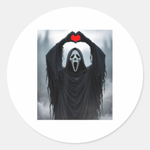 Ghost Red Heart Hands Y Face Halloween Valentines Classic Round Sticker