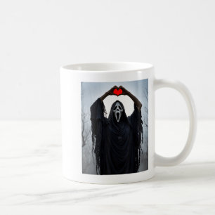 Ghost Red Heart Hands Y Face Halloween Valentines Coffee Mug