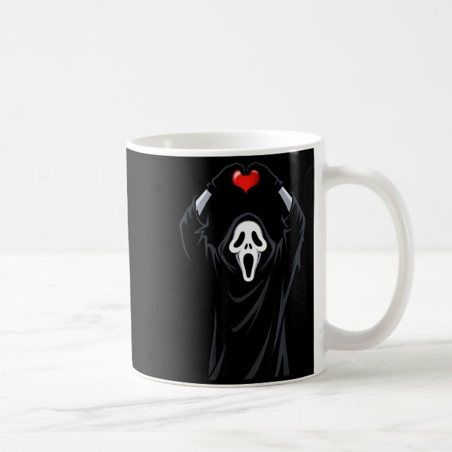 Ghost Red Heart Hands Y Face Halloween Valentines  Coffee Mug (Right)