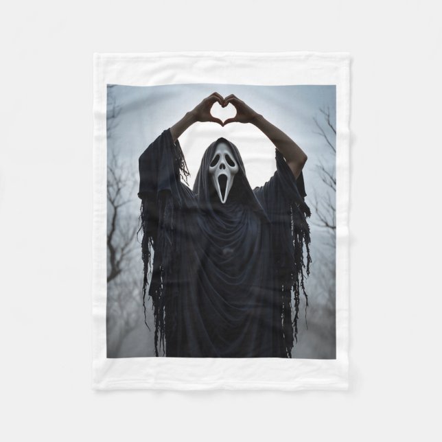 Ghost Red Heart Hands Y Face Halloween Valentines  Fleece Blanket (Front)