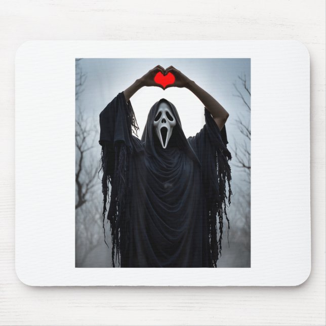Ghost Red Heart Hands Y Face Halloween Valentines  Mouse Pad (Front)