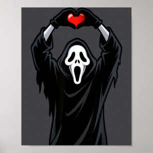 Ghost Red Heart Hands Y Face Halloween Valentines Poster