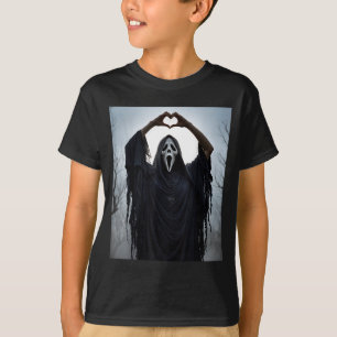 Ghost Red Heart Hands Y Face Halloween Valentines  T-Shirt