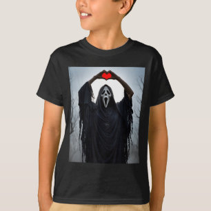 Ghost Red Heart Hands Y Face Halloween Valentines  T-Shirt