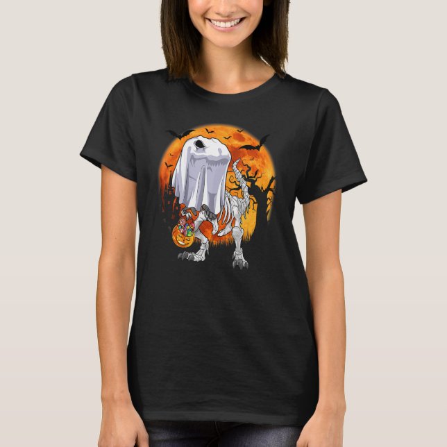 Ghost Rex Skeleton Dino Bones Boo Halloween Boys P T-Shirt (Front)