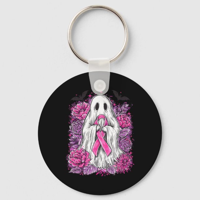 Ghost Ribbon Breast Cancer Awareness Halloween Flo Keychain (Front)