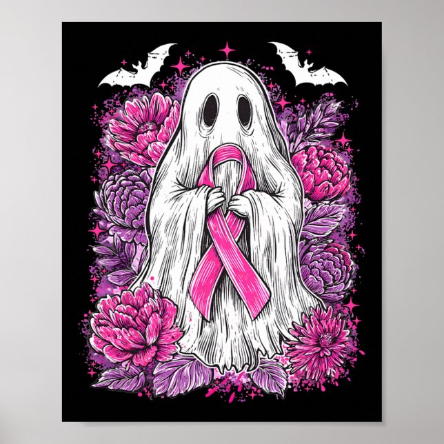 Ghost Ribbon Breast Cancer Awareness Halloween Flo Poster (Front)
