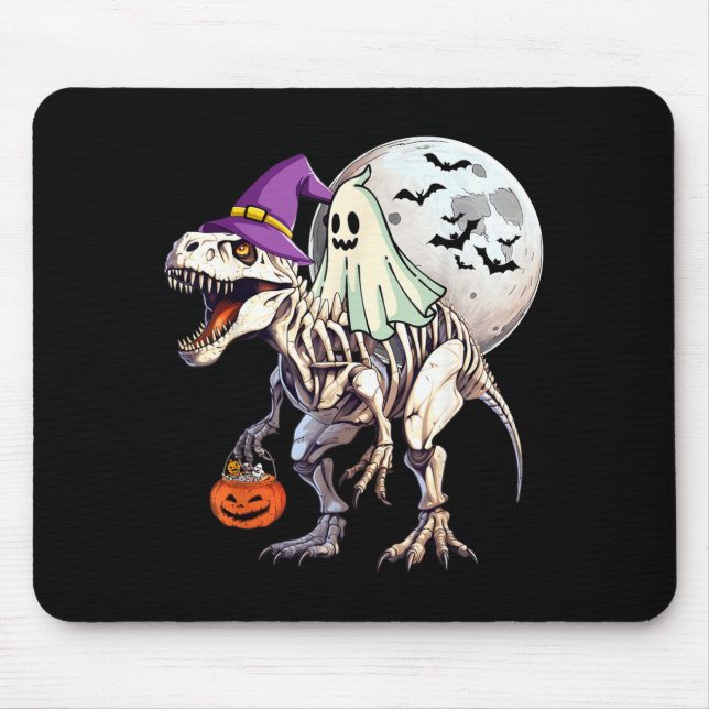 Ghost Riding T rex Funny Halloween Pumpkin Boys Mouse Pad (Front)