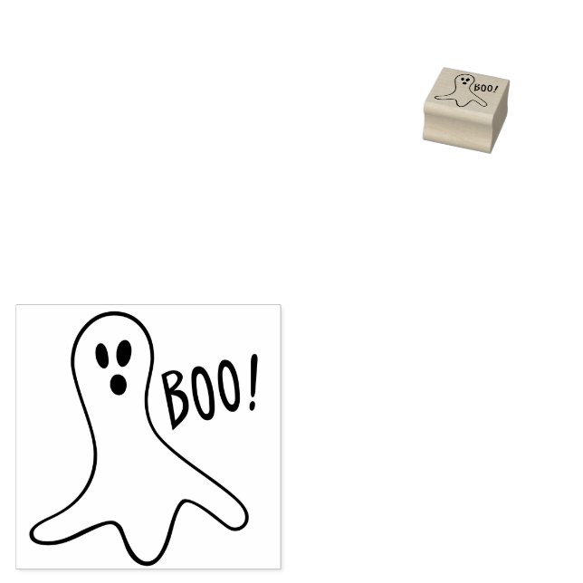 Ghost Saying Boo Outline for Halloween Rubber Stamp (Stamped)