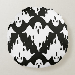 Ghost seamless pattern Halloween spooky vintage fl Round Pillow