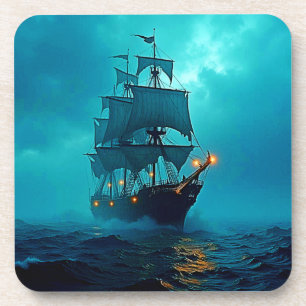 Ghost Ship on the Stormy Seas Design Coaster