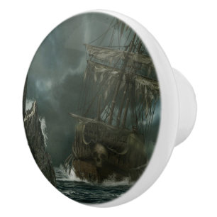 ghost ship with skull ceramic knob