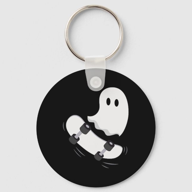 Ghost Skateboard Lazy Halloween Costume Fun Skateb Keychain (Front)