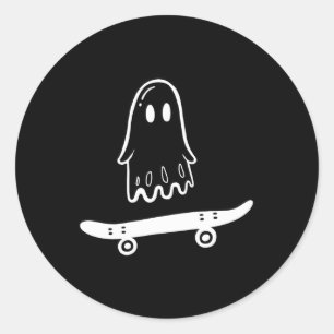 Ghost Skateboard Lazy Halloween Costume Funny Skat Classic Round Sticker