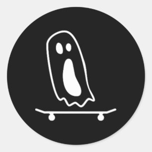 Ghost Skateboard Lazy Halloween Costume Funny Skat Classic Round Sticker