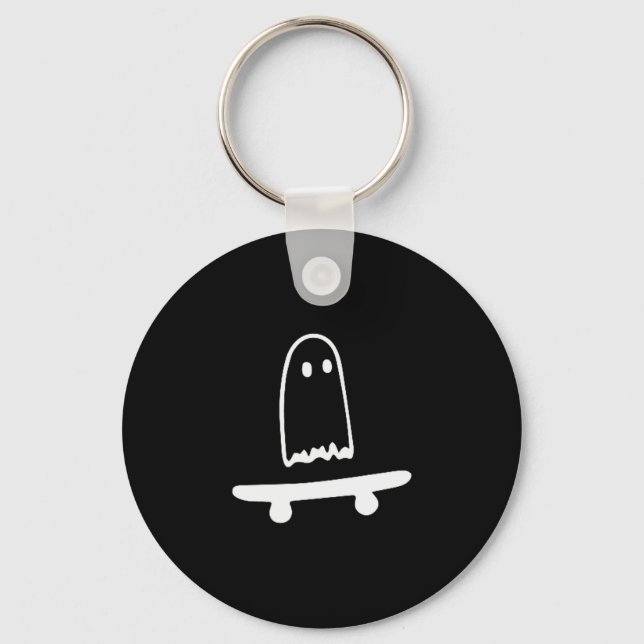 Ghost Skateboard Lazy Halloween Costume Funny Skat Keychain (Front)
