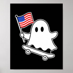 Ghost skateboard usa flag cute 4th of july funny poster