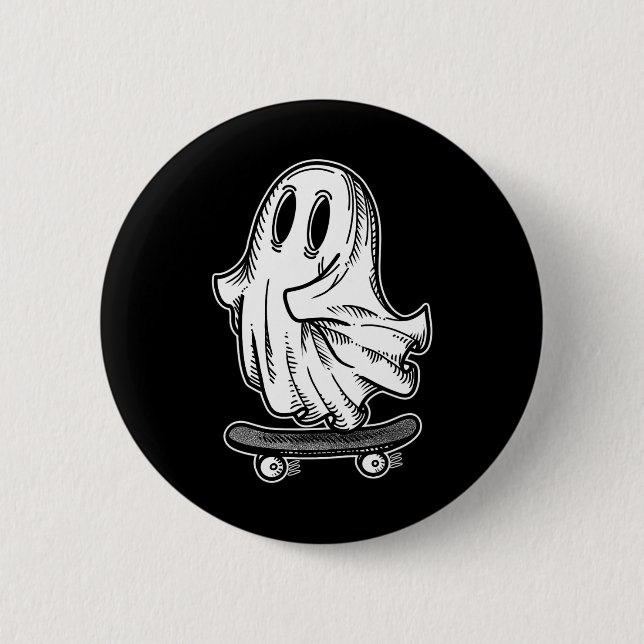 Ghost Skateboarder Blackwork  2 Inch Round Button (Front)