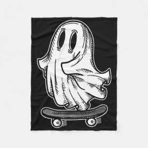 Ghost Skateboarder Blackwork Fleece Blanket