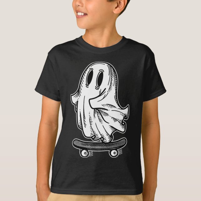 Ghost Skateboarder Blackwork  T-Shirt (Front)