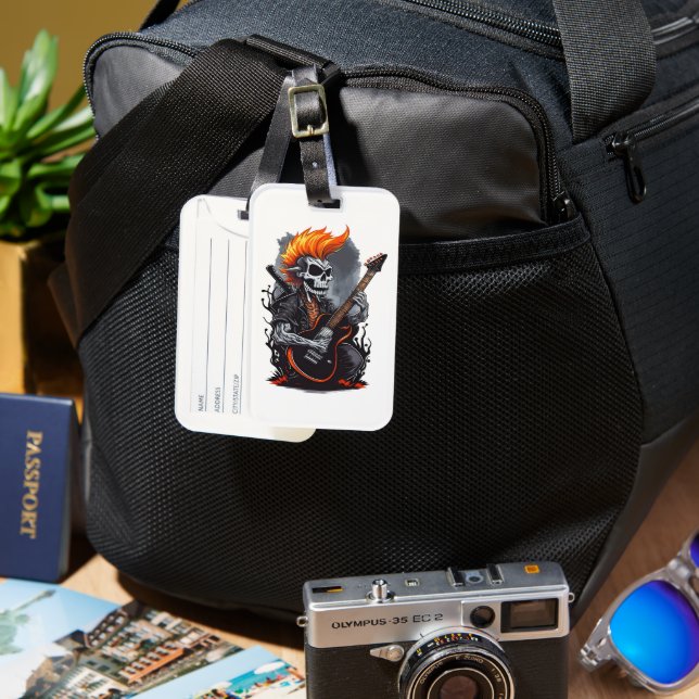 Ghost skull playing guitar Luggage Tag (Front & Back)