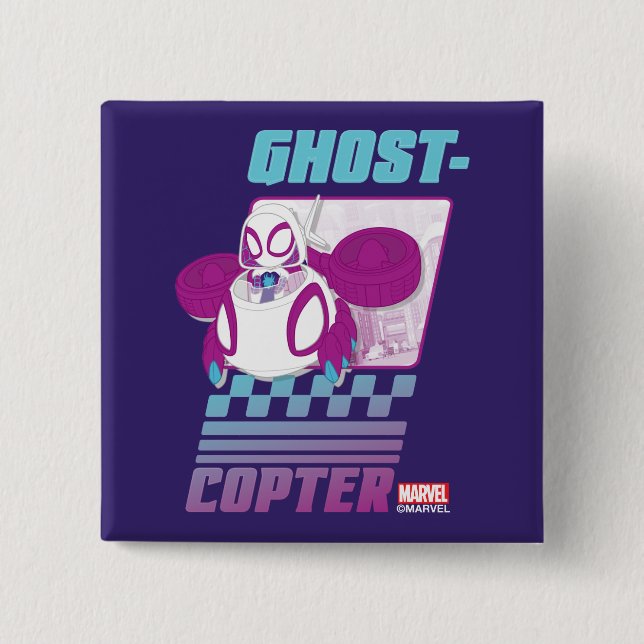 Ghost-Spider Flying Her Ghost-Copter 2 Inch Square Button (Front)