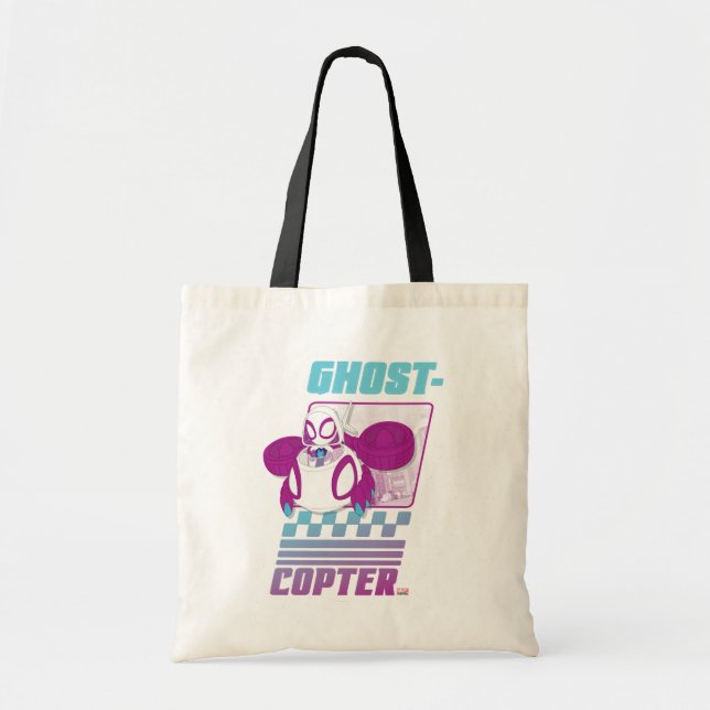 Ghost-Spider Flying Her Ghost-Copter Tote Bag (Front)