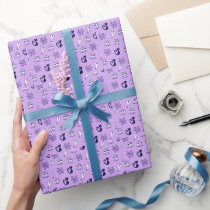 Ghost, Spiderwebs and Black Cats Purple Wrapping Paper