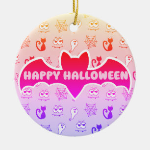 Ghost, Spiderwebs and Black Cats Rainbow Ceramic Ornament