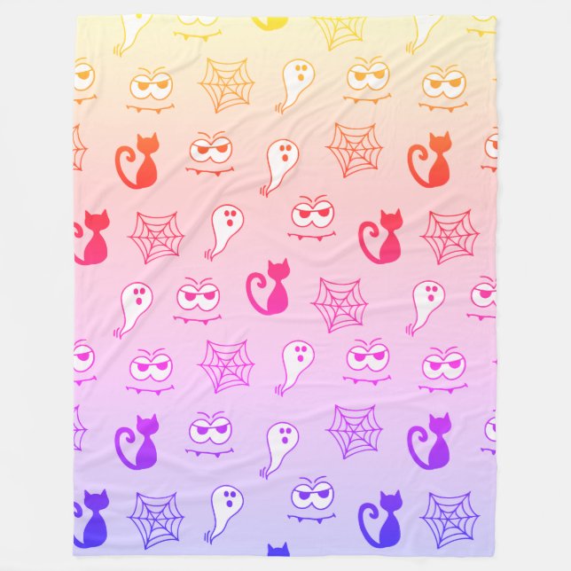 Ghost, Spiderwebs and Black Cats Rainbow Fleece Blanket (Front)