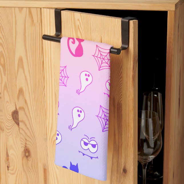 Ghost, Spiderwebs and Black Cats Rainbow Kitchen Towel (Thirds Fold)