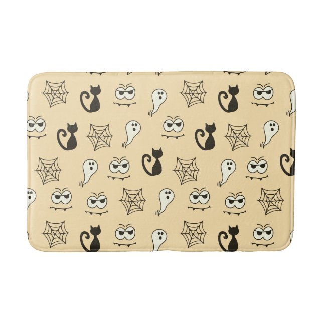 Ghost, Spiderwebs and Black Cats Yellow Bath Mat (Front)