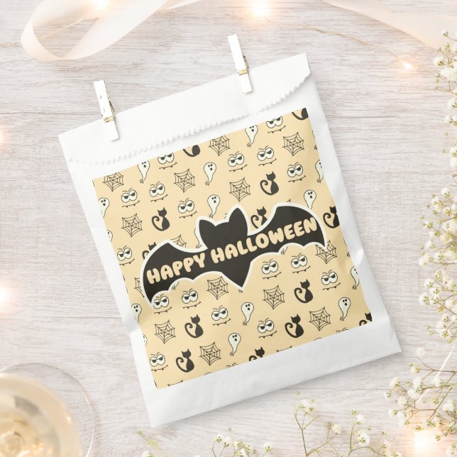 Ghost, Spiderwebs and Black Cats Yellow Favour Bag (Clipped)