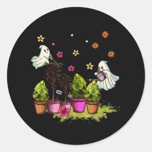 Ghost Spooky Gardening Plant Gardener Halloween Ga Classic Round Sticker