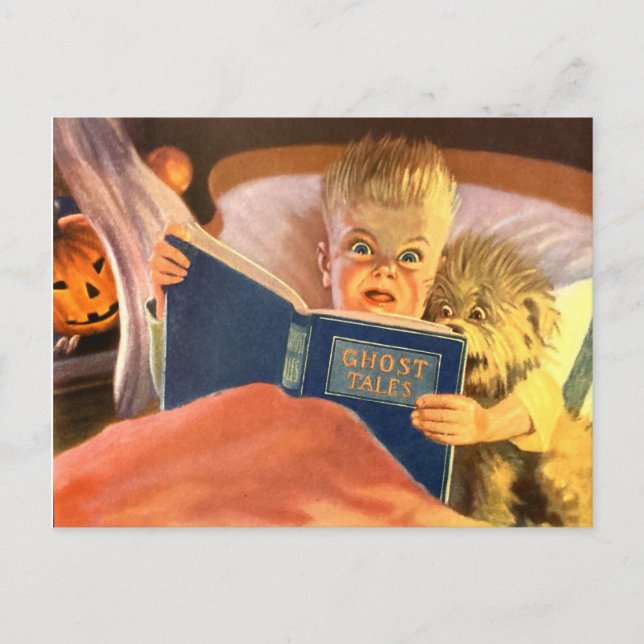 Ghost Stories Scared Boy and Dog Postcard (Front)