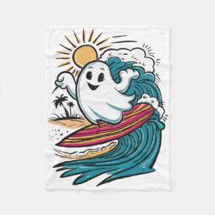 Ghost Surfing Surfboard Fleece Blanket