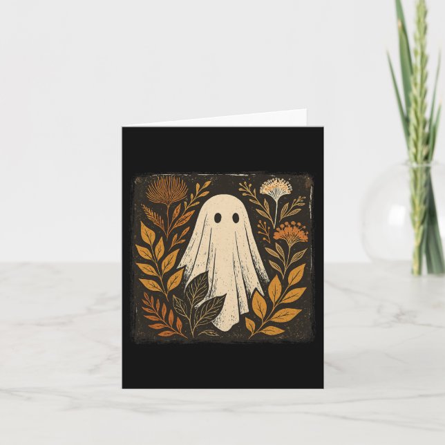 Ghost Tee Fall Autumn Vibes Graphic Whimsical Flor Card (Front)