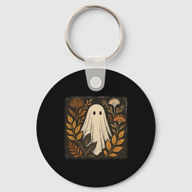 Ghost Tee Fall Autumn Vibes Graphic Whimsical Flor Keychain (Front)