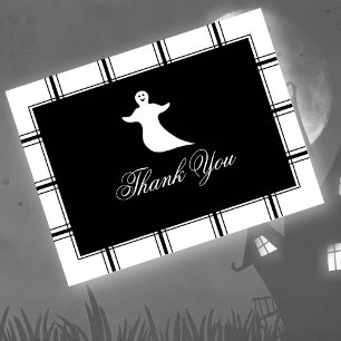 Ghost Thank You Halloween Black Postcard