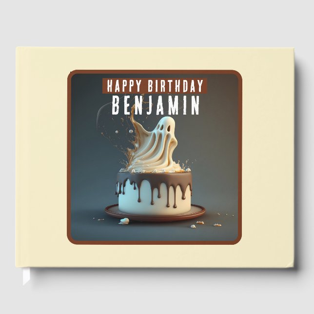 Ghost themed Chocolate Cake -  Birthdays Guest Book (Front)