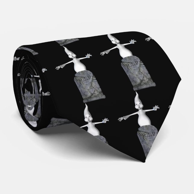 Ghost Tombstone Funny Halloween Tie (Rolled)