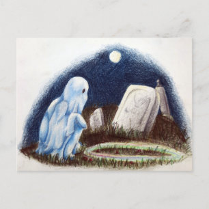 Ghost Tombstone Graveyard Playing Marbles Postcard